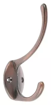 Крючок мебельный Km208ac, двухрожковый, цвет медь