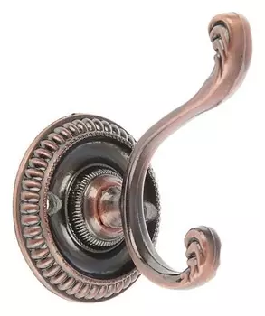 Крючок мебельный Km212ac, двухрожковый, цвет медь