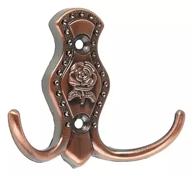 Крючок мебельный, км214ac, двухрожковый, цвет медь