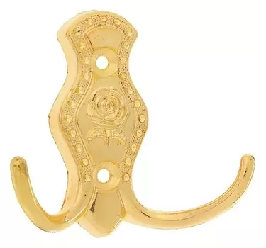 Крючок мебельный, км214gp, двухрожковый, цвет золото