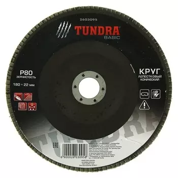 Круг лепестковый торцевой конический Tundra, 180 х 22 мм, Р80