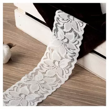 Кружево эластичное, 60 мм × 10 ± 1 м, цвет белый