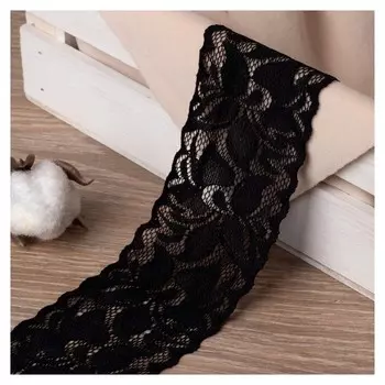 Кружево эластичное, 60 мм × 10 ± 1 м, цвет чёрный