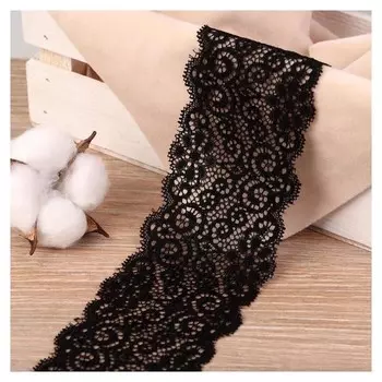 Кружево эластичное, 70 мм × 9 ± 1 м, цвет чёрный