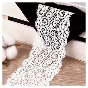 Кружево эластичное, 70 мм × 9 ± 1 м, цвет кипенно-белый