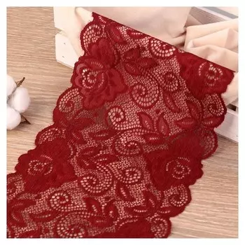 Кружево эластичное «Розы», 170 мм × 2,7 ± 0,5 м, цвет бордовый