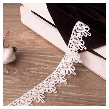 Кружево гипюровое, 35 мм × 9 ± 1 м, цвет белый, полиэстер