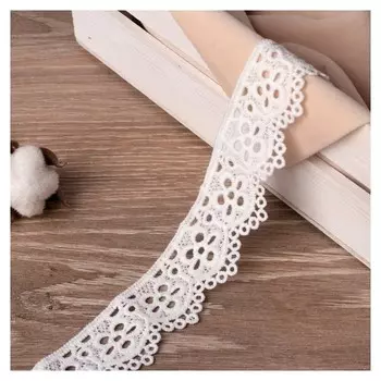 Кружево гипюровое, 35 мм × 9 ± 1 м, полиэстер, цвет белый