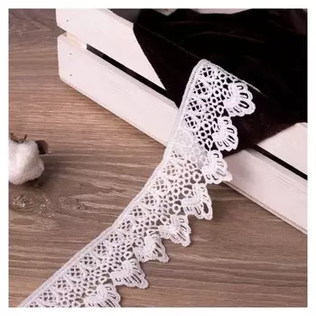 Кружево гипюровое, 40 мм × 9 ± 1 м, цвет белый, полиэстер