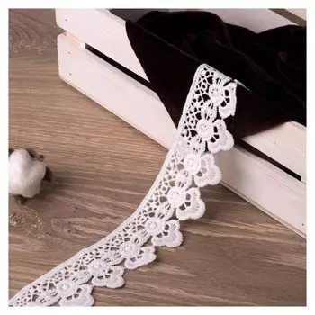 Кружево гипюровое, 40 мм × 9 ± 1 м, полиэстер, цвет белый