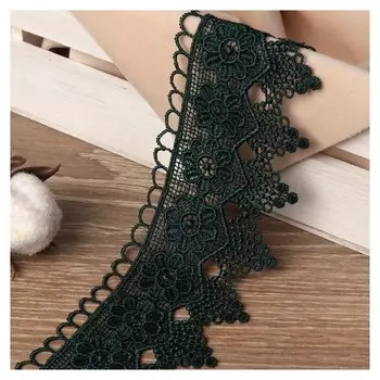 Кружево гипюровое, 50 мм × 6,8 ± 1 м, цвет изумрудный