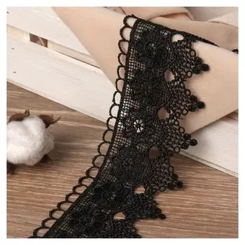 Кружево гипюровое, 60 мм × 6,8 ± 1 м, цвет чёрный