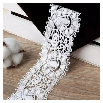 Кружево гипюровое, 60 мм × 9 ± 1 м, цвет белый