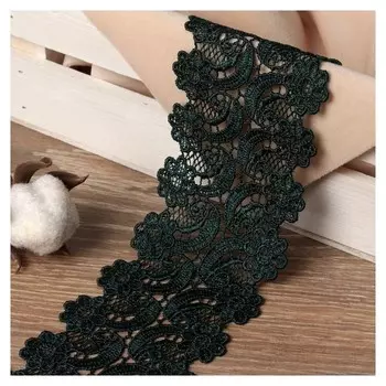 Кружево гипюровое, 70 мм × 6,8 ± 1 м, цвет изумрудный