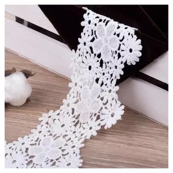 Кружево гипюровое, 80 мм × 9 ± 1 м, цвет белый