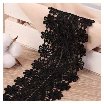 Кружево гипюровое, 90 мм × 7 ± 1 м, цвет чёрный
