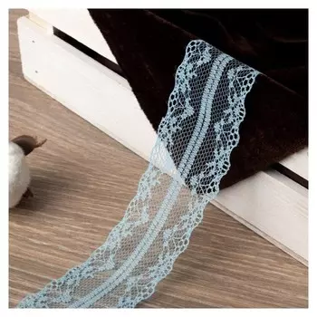 Кружево капроновое, 35 мм × 10 ± 1 м, цвет голубой