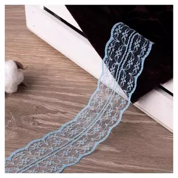 Кружево капроновое, 45 мм × 10 ± 1 м, цвет голубой