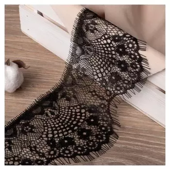 Кружево реснички, 100 мм × 9 ± 1 м, в бобине 3 шт по 3 м, цвет чёрный