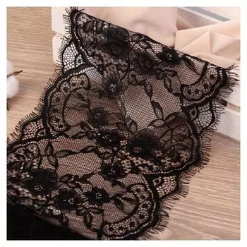 Кружево реснички, 210 мм × 3 ± 0,5 м, цвет чёрный