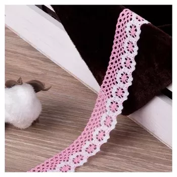 Кружево вязаное, 20 мм × 15 ± 1 м, цвет розовый/белый