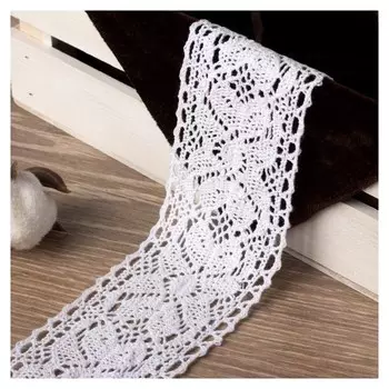 Кружево вязаное, хлопок, 60 мм × 15 ± 1 м, цвет белый