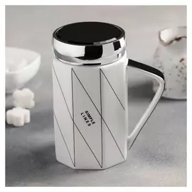 Кружка 400 мл "Грани", с зеркальной крышкой, рисунок