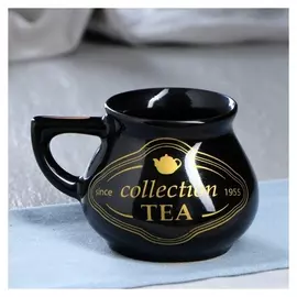 Кружка "Чайная коллекция", глазурь, чёрный цвет, с рисуноком, 0,3 л