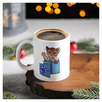 Кружка-хамелеон доляна «Новый год. тигр с подарком», 350 мл