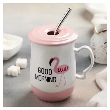 Кружка «Розовое утро», 500 мл, с крышкой и трубочкой, рисунок
