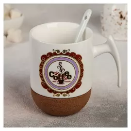 Кружка с ложкой «Кофе», 300 мл, рисунок