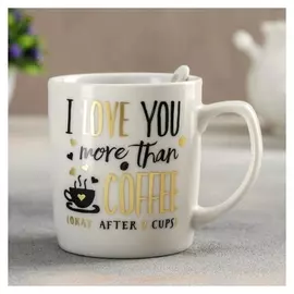 Кружка «Время кофе», с ложкой, надписи