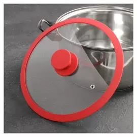 Крышка для сковороды и кастрюли доляна стеклянная с силиконовым ободком и ручкой, D=24 см, цвет красный