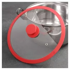 Крышка для сковороды и кастрюли доляна стеклянная с силиконовым ободком и ручкой, D=26 см, цвет красный