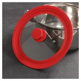 Крышка для сковороды и кастрюли доляна стеклянная, универсальная с силиконовым ободком и ручкой, 22/24/26 см, цвет красный