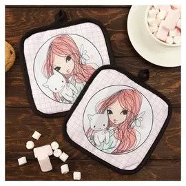 Кух. набор 2 пр. этель Love Life "Лея", прихв. 17*17 см - 2 шт,100% п/э