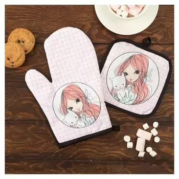 Кух. набор 2 пр. этель Love Life "Лея", прихв. 17*17 см, рукав. 26*16 см,100% п/э