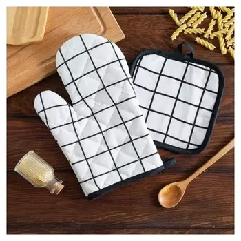 Кух. набор 2 пр. доляна "Клетка" цв.белый, прих. 17*17 см, рукав. 26*16 см,100% п/э