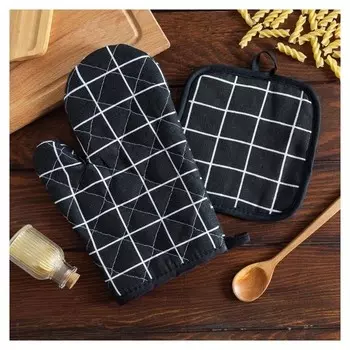 Кух. набор 2 пр. доляна "Клетка" цв.черный, прих. 17*17 см, рукав. 26*16 см,100% п/э