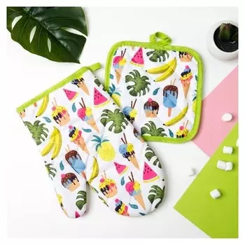 Кух. набор 2 пр. доляна "Summer",прихватка 16*16 см, рукавица 25*16 см,100% п/э