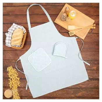 Кух.набор "Полосы" фарт.60х70см,прих.20х20см,вареж.12х15см, зеленый,50%п/э, 50%хл