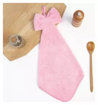 Кухонное полотенце доляна "Бантик"цв.розовый 28х40 см, микрофибра, 100% п/э