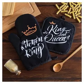 Кухонный набор 2 прихватки доляна «King», прихватка 17х17 см, рукав. 26х16 см