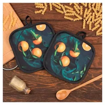 Кухонный набор доляна «Апельсины» прихватка 17*17 см - 2 шт, 100% п/э