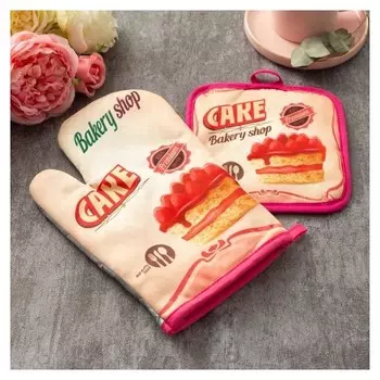 Кухонный набор «Доляна» Cake, прихватка 17х17 см, рукавица 26х16 см