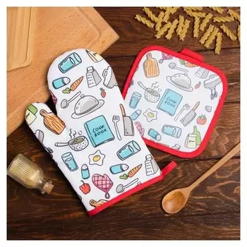 Кухонный набор доляна Cook Book, прихватка 17*17 см, рукавица 26*16 см,100% п/э