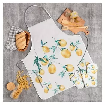 Кухонный набор доляна Lemon, прихватка 17*17 см, рукавица 26*16 см, фартук 70*80 см 100% п/э