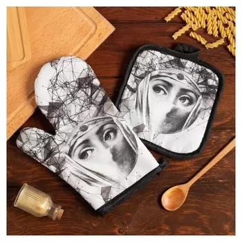 Кухонный набор доляна «Лица», прихватка 17*17 см, рукавица 26*16 см,100% п/э