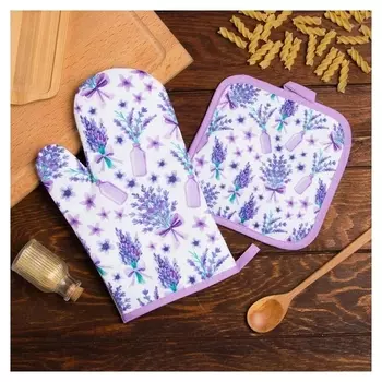 Кухонный набор доляна «Романтика», прихватка 17*17 см, рукавица 26*16 см,100% п/э