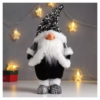 Кукла интерьерная "Дед мороз в чёрной шубке и колпаке с пайетками" 41х11х16 см